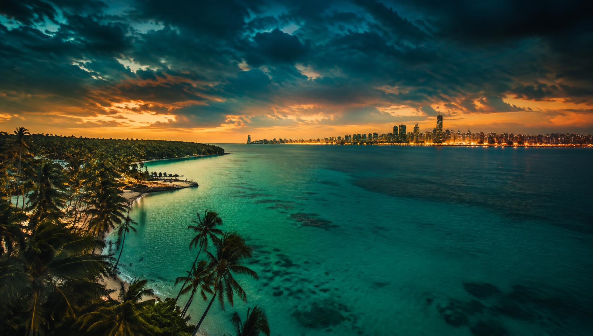 Tropical bay at dusk